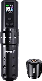 Mast Tattoo Fold2 Pro Wireless Tattoo Gun Rotary Pen Machine, Powerful Motor by Mcore, Smart Display, 7 Strokes Length for Pro Artists (Black)