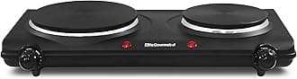 Elite Gourmet EDB-302BF Countertop Double Cast Iron Burner, 1500 Watts Electric Hot Plate, Temperature Controls, Power Indicator Lights, Easy to Clean, Black