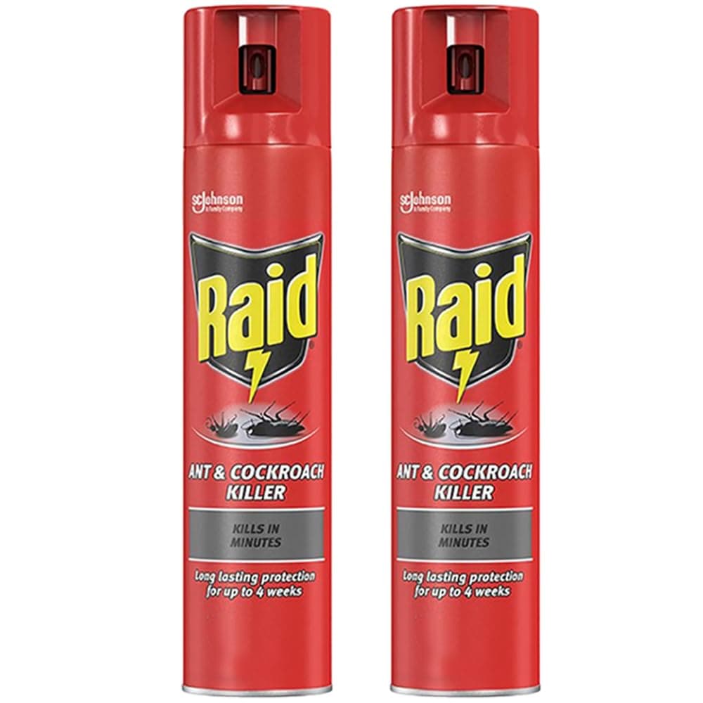 Raid Ant & Cockroach Killer Spray Indoor Use Bug Treatment in Minutes 4 Weeks Lasting 300ml Pack of 2 with Welari Thank You Card |(2 Pack) (2 x 300ml)