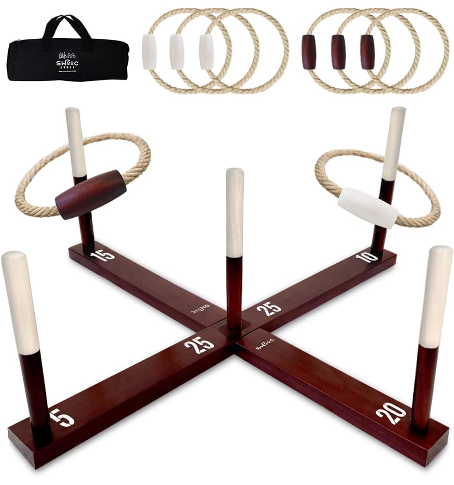 - Games - Rustic Ring Toss Game (All Weather) - Easy Setup & Extra Games Included - Ring Toss Game for Adults - Outdoor Acitivities for Adults - Yard Toys for Kids - Backyard Fun - Outdoor Party