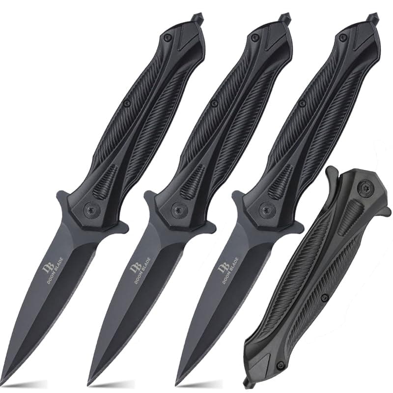 DOOM BLADE 3-piece EDC Spring Assist Folding Pocket knife Set,Glass Breaker, Cool Knives for Outdoor Camping - Military Style - Tactical Knife with Liner Lock(Knife * 3)