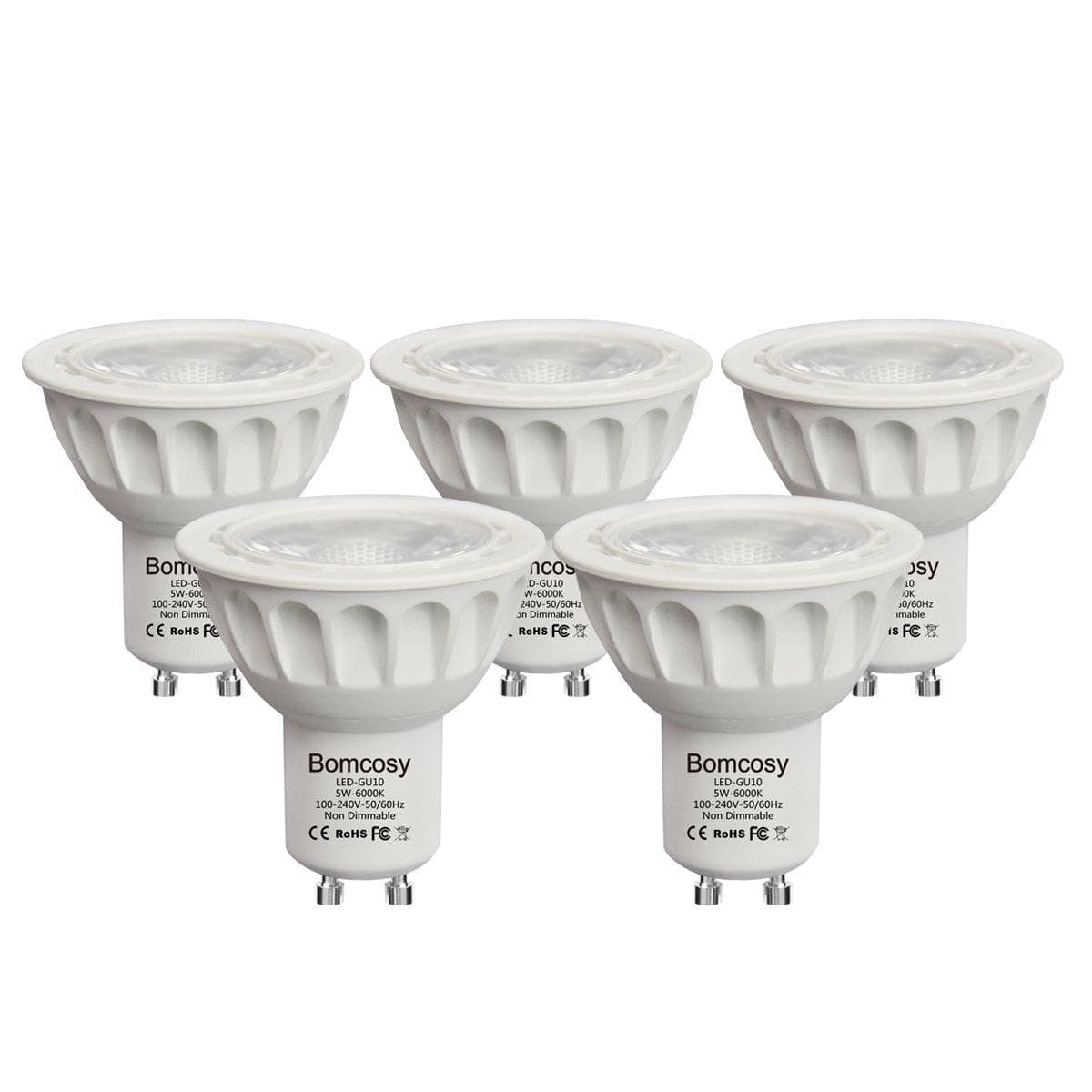 Bomcosy 5 PACK 5W GU10 LED Spot Light, Cold White 6000K LED Bulb, Replacement for 50 W Halogen Spot, CRI>80, 450LM, 35 Degree Beam Angle, Not Dimmable, AC 100-240V [Energy Class A+]