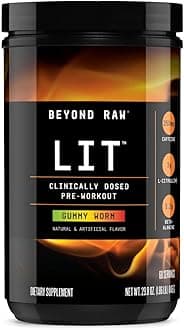 BEYOND RAW LIT | Clinically Dosed Pre-Workout Powder | Contains Caffeine, L-Citrulline, Beta-Alanine, and Nitric Oxide | Gummy Worm | 60 Servings