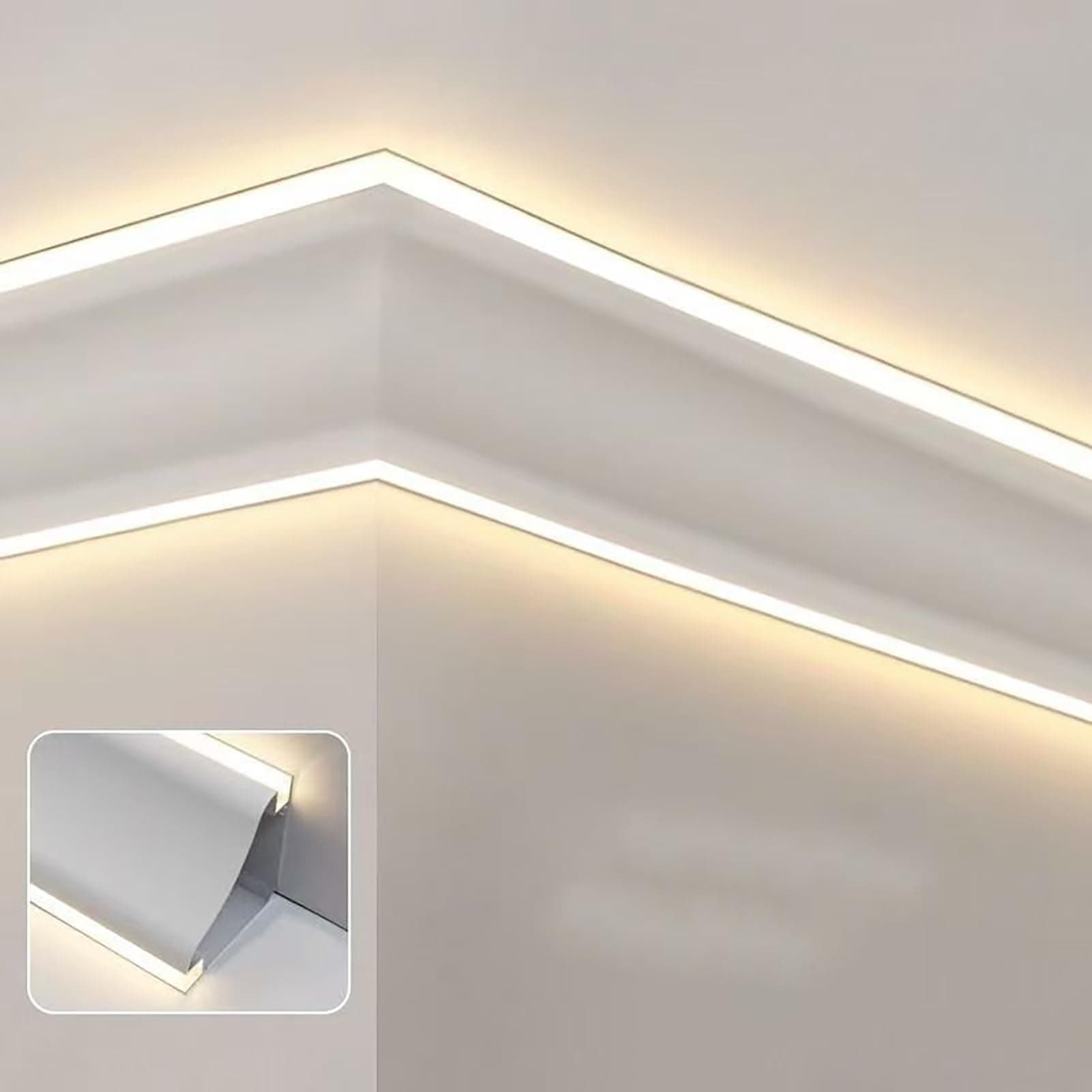 Crown Molding Led Indirect Lighting, Baseboard Led Strip Diffuser for Wall Corner or Ceiling, Surface Mounted Crown Moulding Without Led Strip(1.8m/5.9ft)