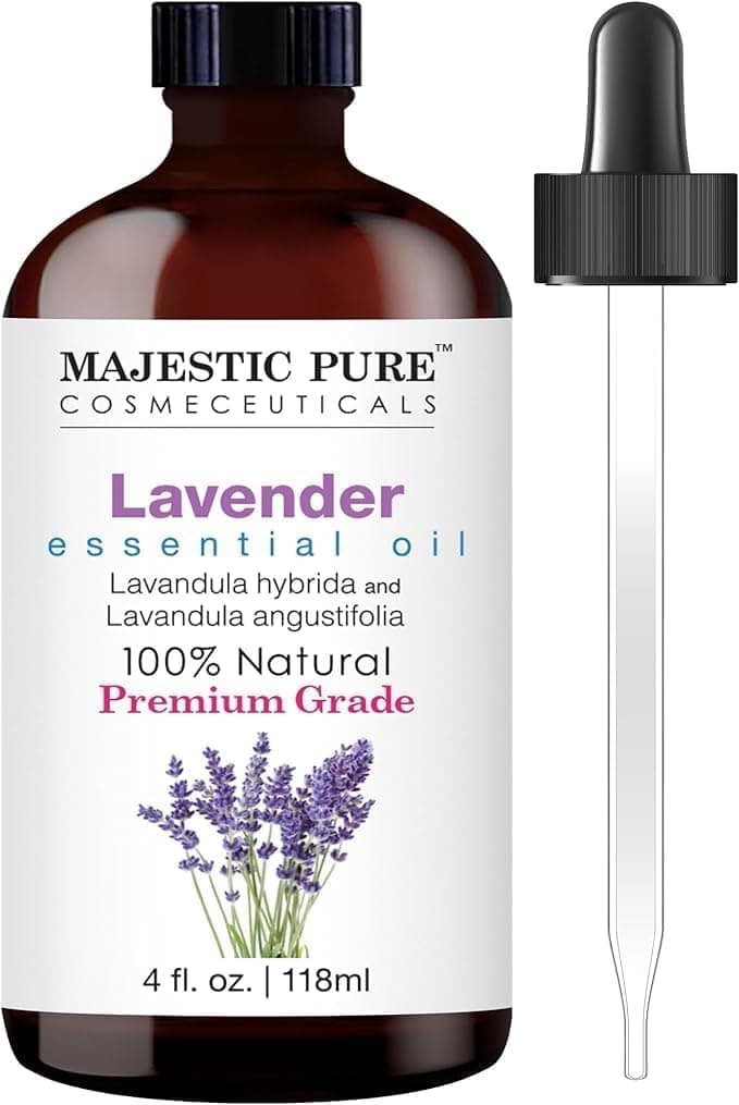 MAJESTIC PURE Lavender Essential Oil with Glass Dropper | 100% Pure and Natural Lavender Oil | Premium Grade Essential Oils for Diffusers, Skin, Aromatherapy, Massage | 118 ml