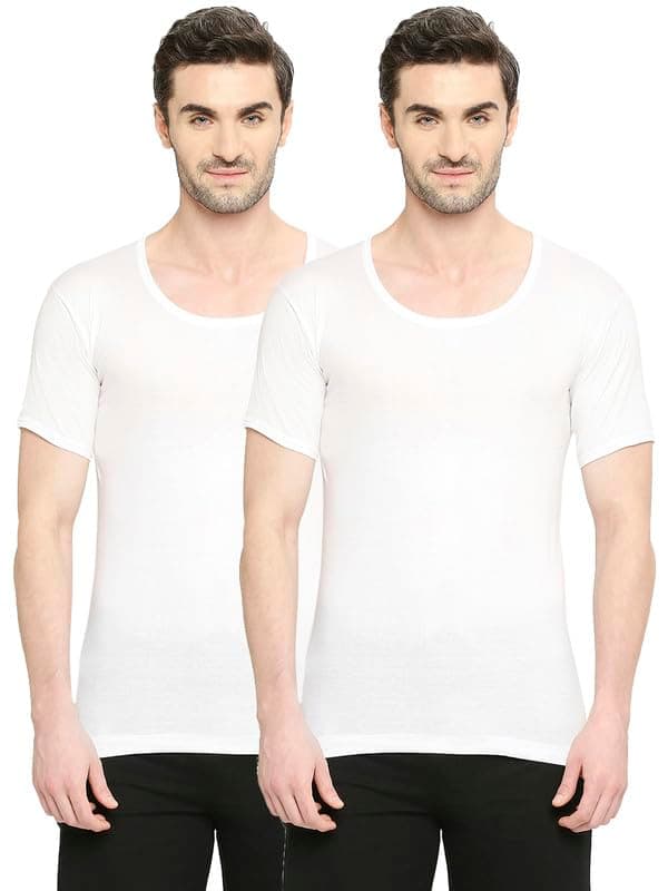 Bonus Premium Men Solid White Round Neck Vest with Half Sleeve | Regular Fit Combo Pack Vest for Men