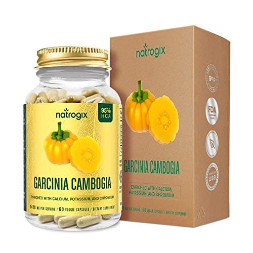 1400MG Per Serving Natrogix Garcinia Cambogia Complex Extract - 95% HCA - Reusable Glass Bottle Packaging - Curb Appetite - Fat Burning - Natural Weight Loss (60 Capsules)