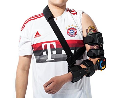 Orthomen Hinged ROM Elbow Brace, Adjustable Post OP Elbow Brace with Sling, Stabilizer Splint Arm Injury Recovery Support After Surgery, Mam & Women(Left)
