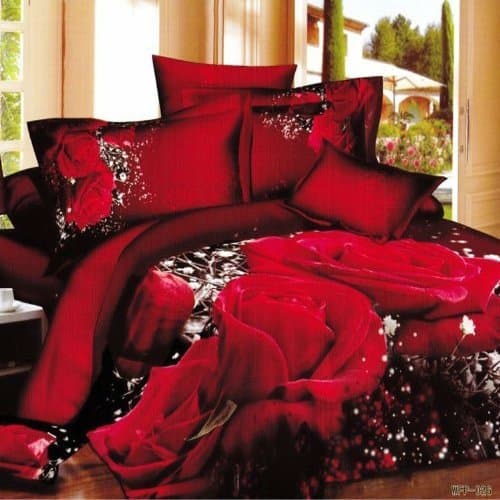 3d Red Rose Black Prints 4pcs Full Size 100% Cotton 400 Thread Count Bedding Sets Duvet Cover Set Bed Cover Set Quilt Cover Set Bed Sheets Sets Bed Linens Bed in a Bag (Queen)