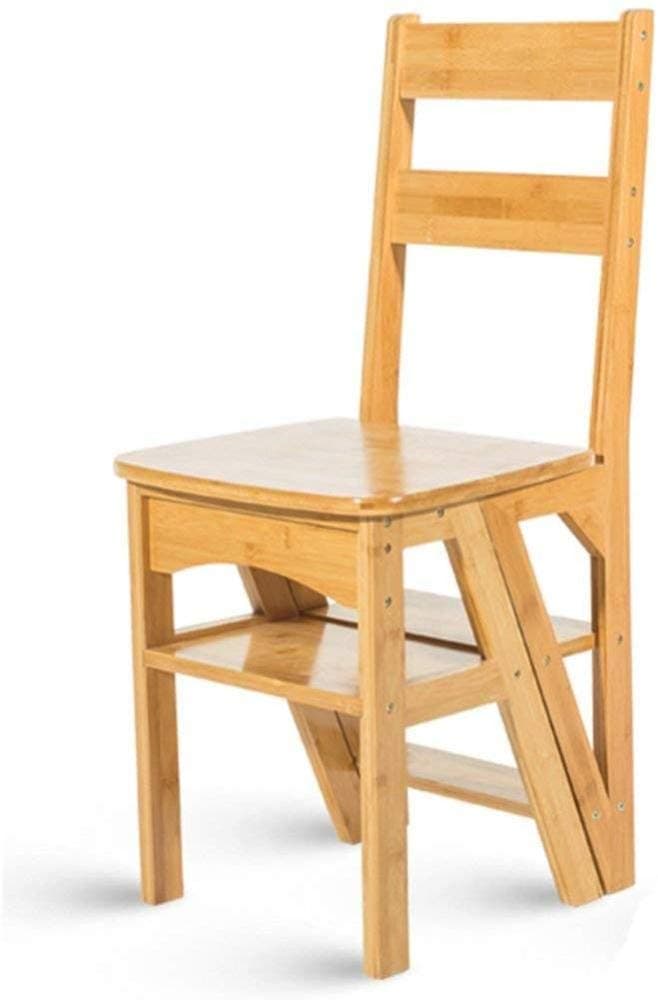 ZTMN Bamboo Household Multifunction Step Ladder Multi-Purpose Ladders Solid Wood Stool Child Folding Chair Dual-Use Four-Step Ladder Climb High Ladder Wooden Utility Step,Beige