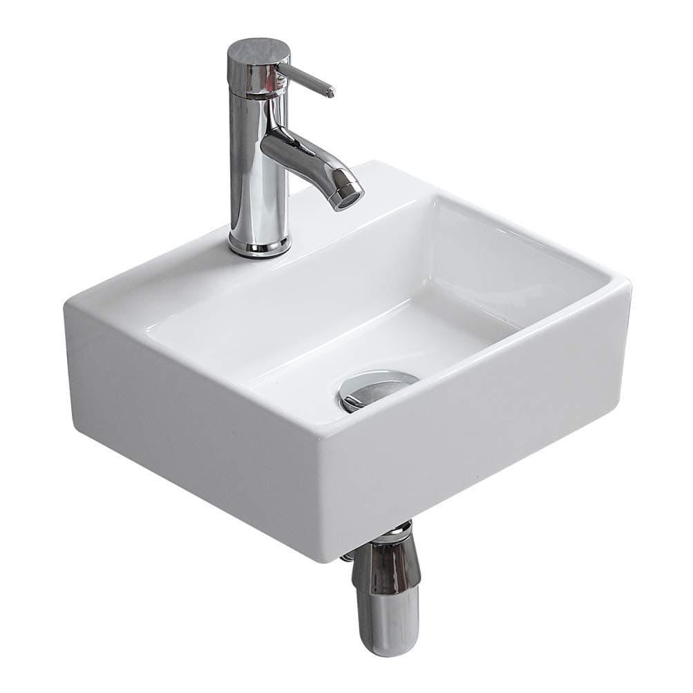 Wall Mounted Bathroom Basin Sink Vessel Vanity Square White Ceramic for Toilet Lavatory Kitchen Cloakroom Corner Countertop Art Washbasin without Overflow Hole (8046)