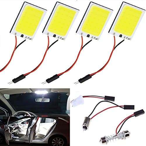 (Pack of 4) Super White COB 24-SMD LED Panel Dome Lamp Auto Car Interior Reading Plate Light Roof Ceiling Interior Wired Lamp With T10 / BA9S / Festoon Adapters