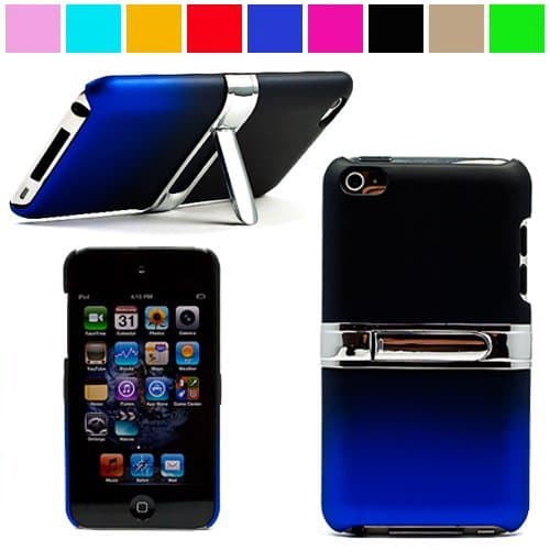 Durable Protective Two Tone Rubberized Crystal Hard Case Cover with Stand Alone Kickstand for iPod Touch 4th Generation ( 8GB 16GB 32GB ) Many Colors Available, Black with Blue
