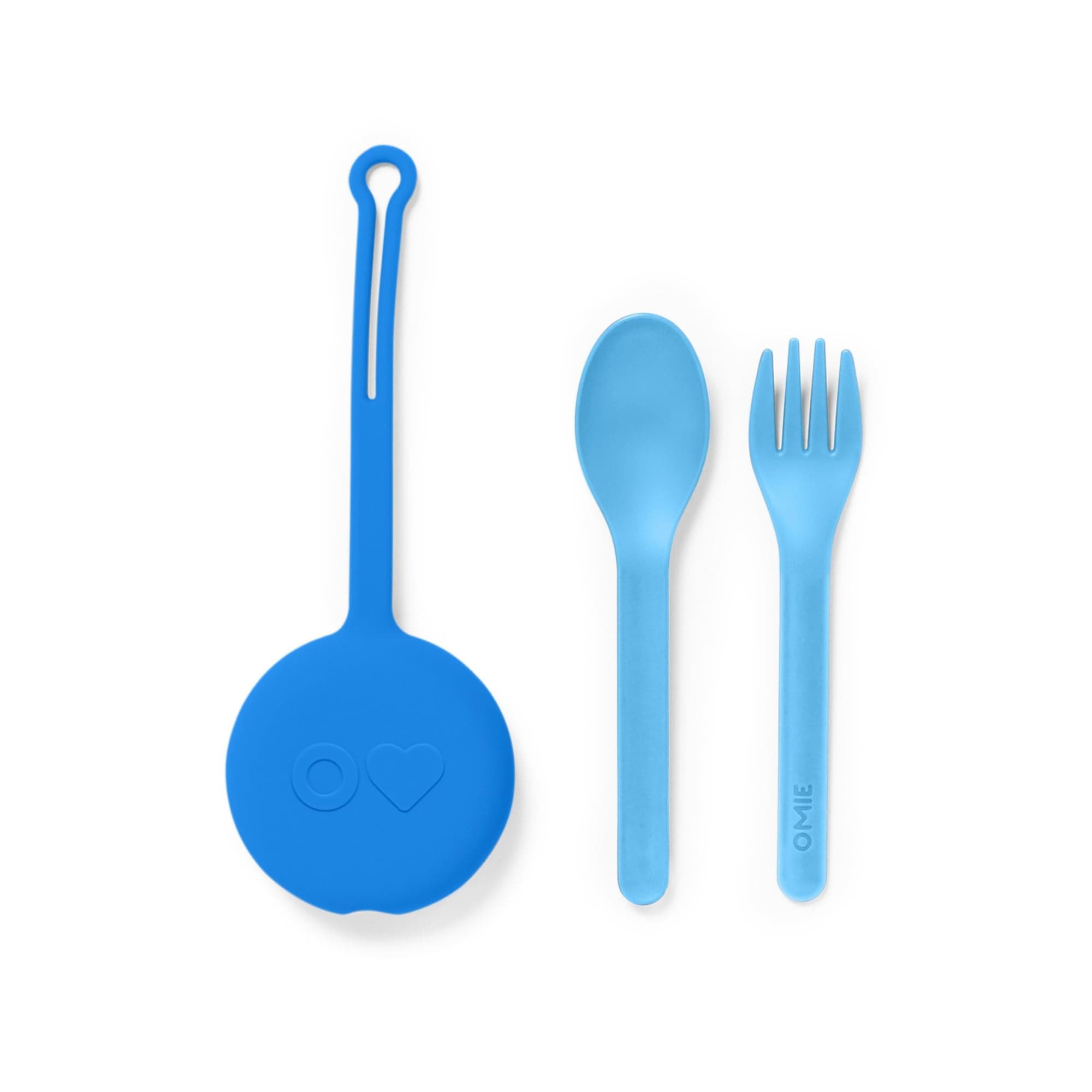 Omie OmieBox Kids Dinnerware Set with Case - 2 Piece Plastic Reusable Fork and Spoon Silverware with Pods for Kids (Blue)