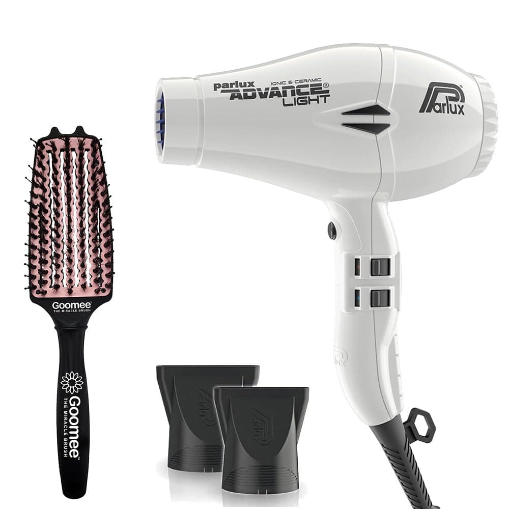 Parlux Advance Light Ionic and Ceramic White Hair Dryer with Miracle Detangling Brush Medium Size Nylon & Boar Bristles for All Hair Types – Blush Pink