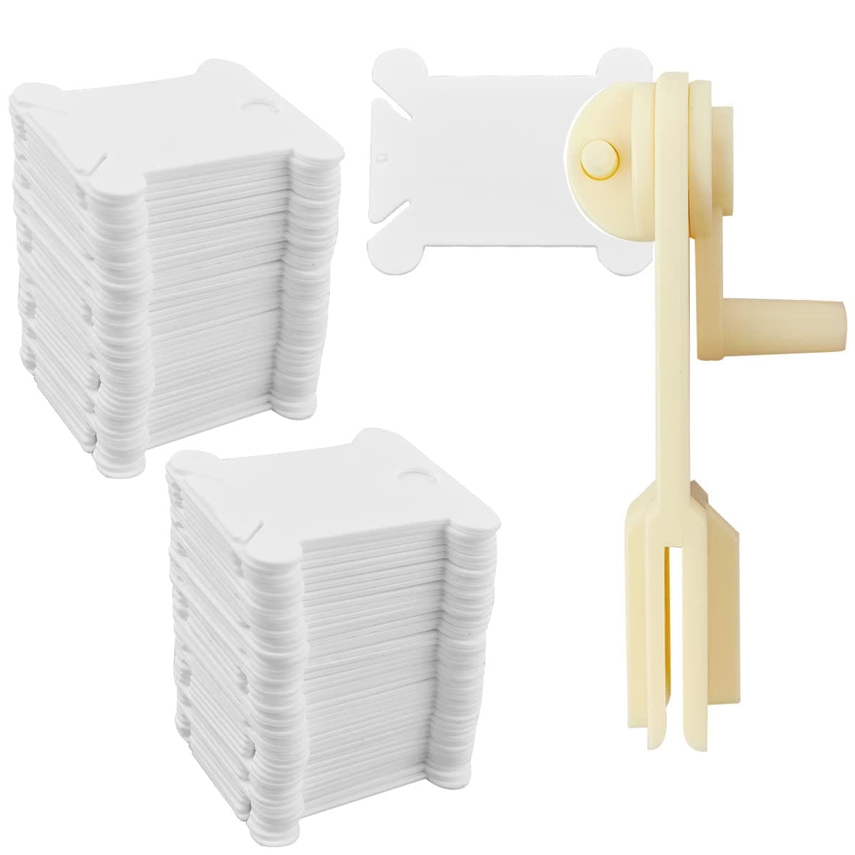 120 Pcs Plastic Floss Bobbins with 1 Pcs Bobbin Winder (White) for Cross Stitch Embroidery Cotton Thread Embroidery Floss Thread Craft Sewing Storage Thread Organizer Holder Embroidery DIY Cards