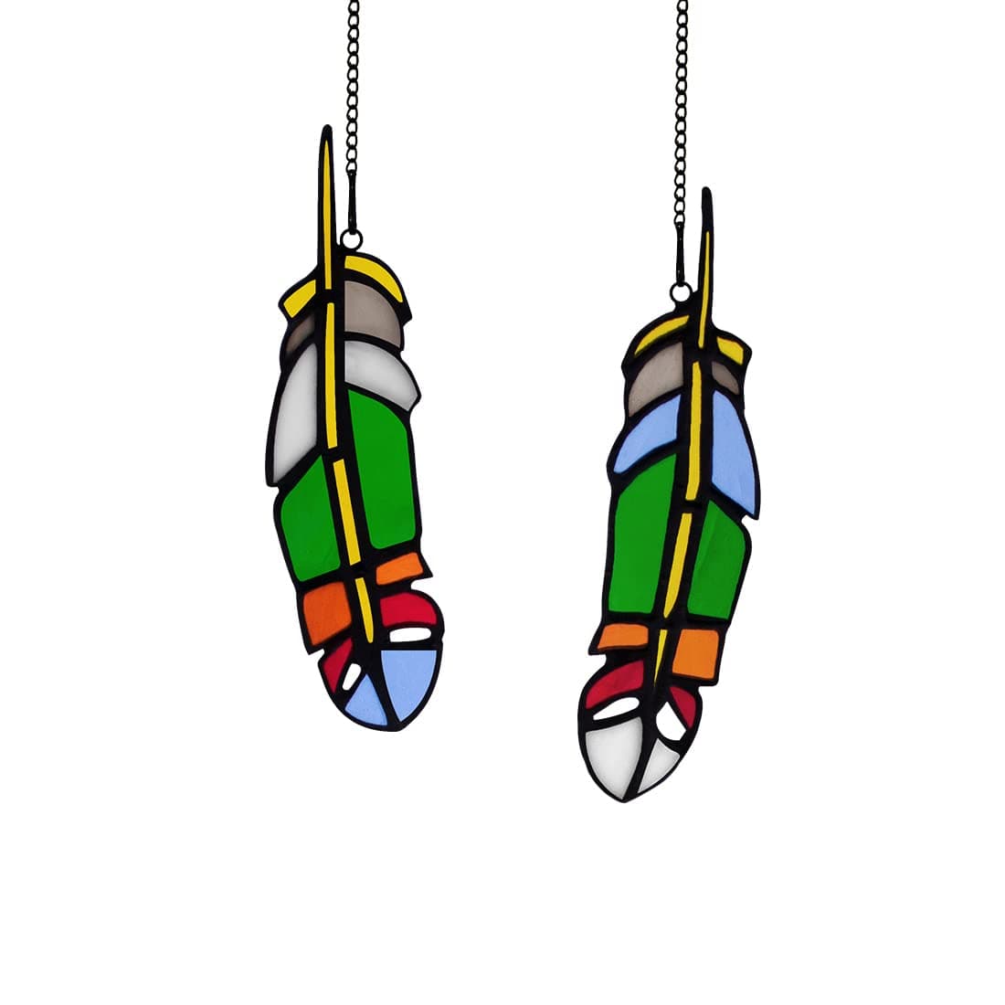 Stained Glass Feather Colored Glass Suncatchers Window Hangings Set of 2
