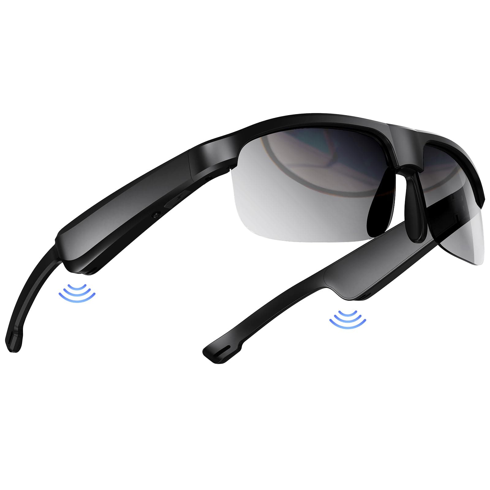 Smart Glasses, Polarized Bluetooth Sunglasses with Speaker, Voice Assistant, Open Ear, UV Protection Outdoor Audio Glass (Black Frame-Black Lens-Style2)