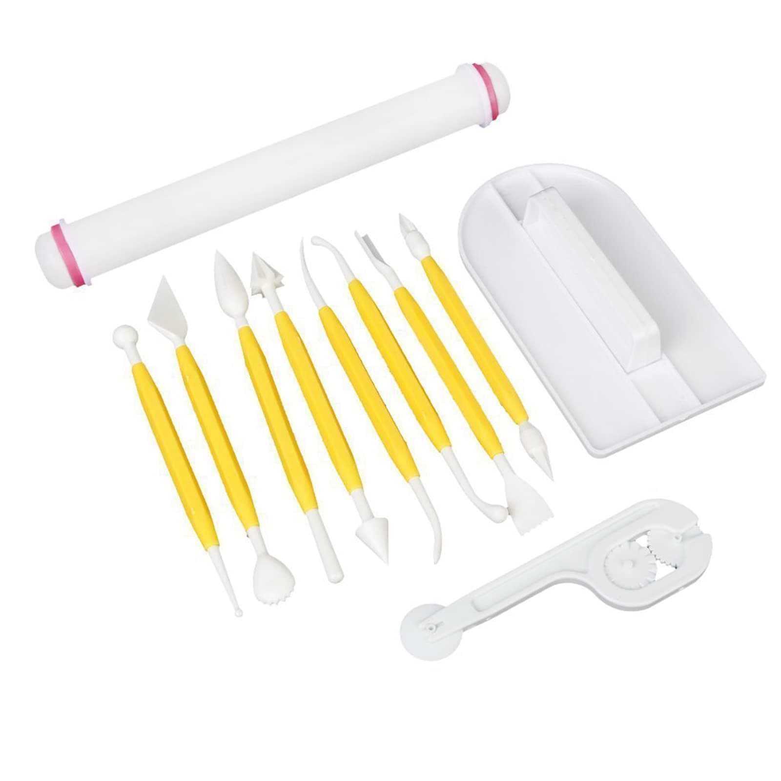 Fondant Cake Decorating Tool, Sugarcraft Icing Cake Making Set, Smoother Fondant Cutter Embosser Icing Smoother Rolling Pin Modeling Tool Kit Set Flower Fondant Cake Sugarcraft Decorating Kit(11 Pcs)