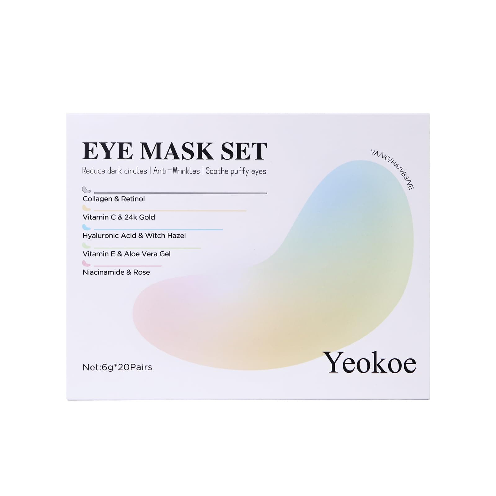 1.Diverse Formulas, Specific Solutions Our eye masks come in five different formulas (Collagen & Retinol Eye Patches + Vitamin C & Gold Eye Patches