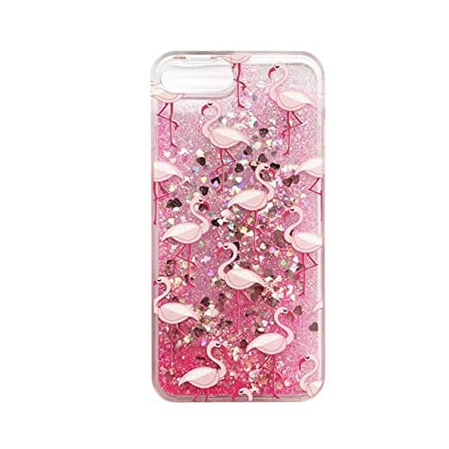 Liquid case for iPhone 6/6 Plus/iPhone 7/7 Plus Print Flowing Liquid Floating Luxury Bling Glitter Sparkle Stars Transparent Plastic Case (Flamingo Small, iPhone 6/6s Plus (5.5 inch))