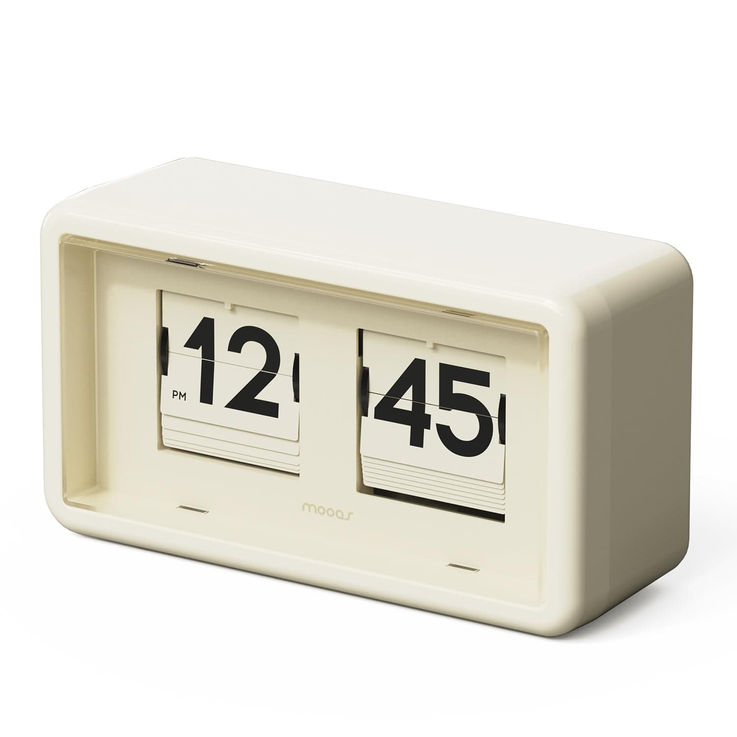 mooas Newtro Flip Desk Clock, Retro Design Auto Flip Clock, Automatic Turning Vintage Flip, Battery Powered, AM/PM, Home Décor Ideal for Home Office School Hotel Café (Cream)