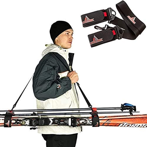 Ski and Pole Carrier Strap with Durable Cushioned Hook and Loop to Protect Skis from Scratches | Bonus Ski Boot Carrier | Perfect Ski Snow Gear Accessory | Use Over Shoulder to Free up Hands