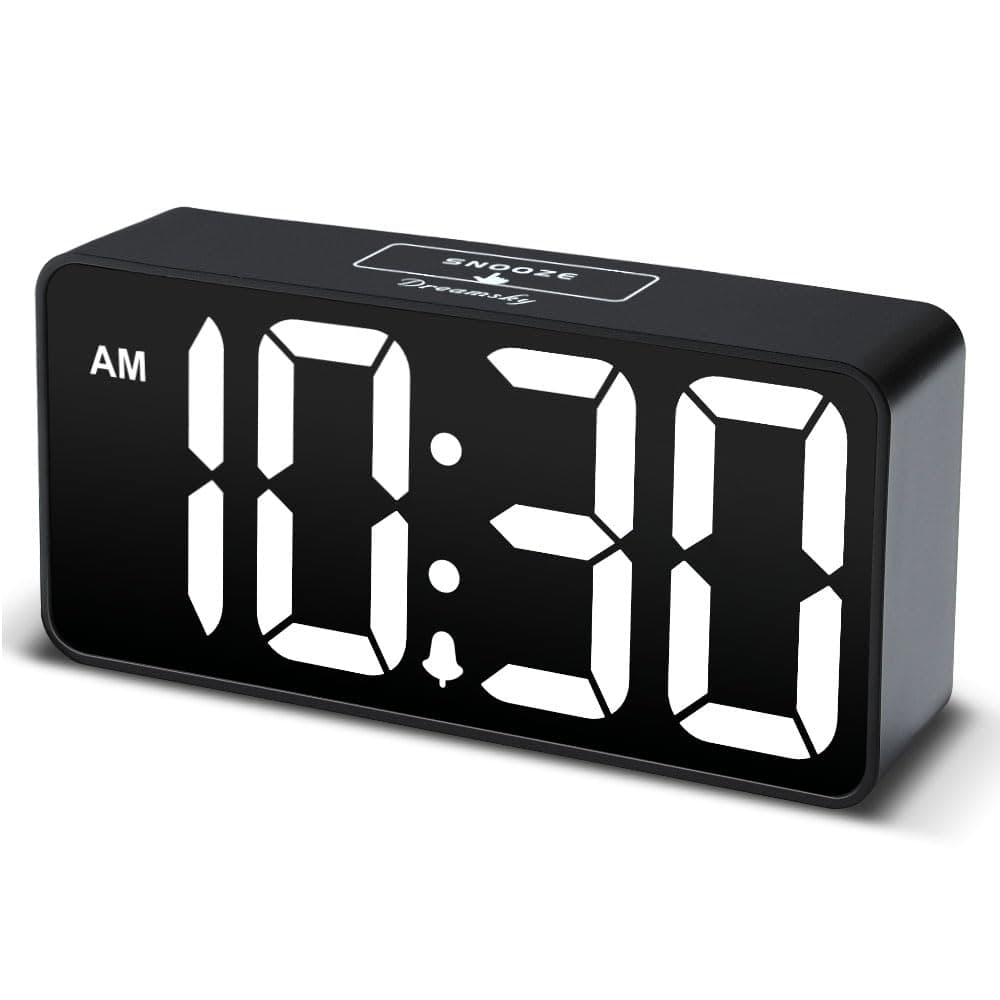 Compact Digital Alarm Clock with USB Port for Charging, Adjustable Brightness Dimmer, Bold Digit Display,12/24Hr, Snooze (White)