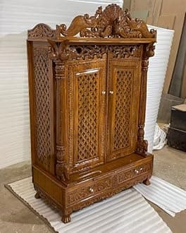 Blackperlcrafts Teakwood Home Temple - Hindu Pooja Mandir Wooden GOD Temple for Worship