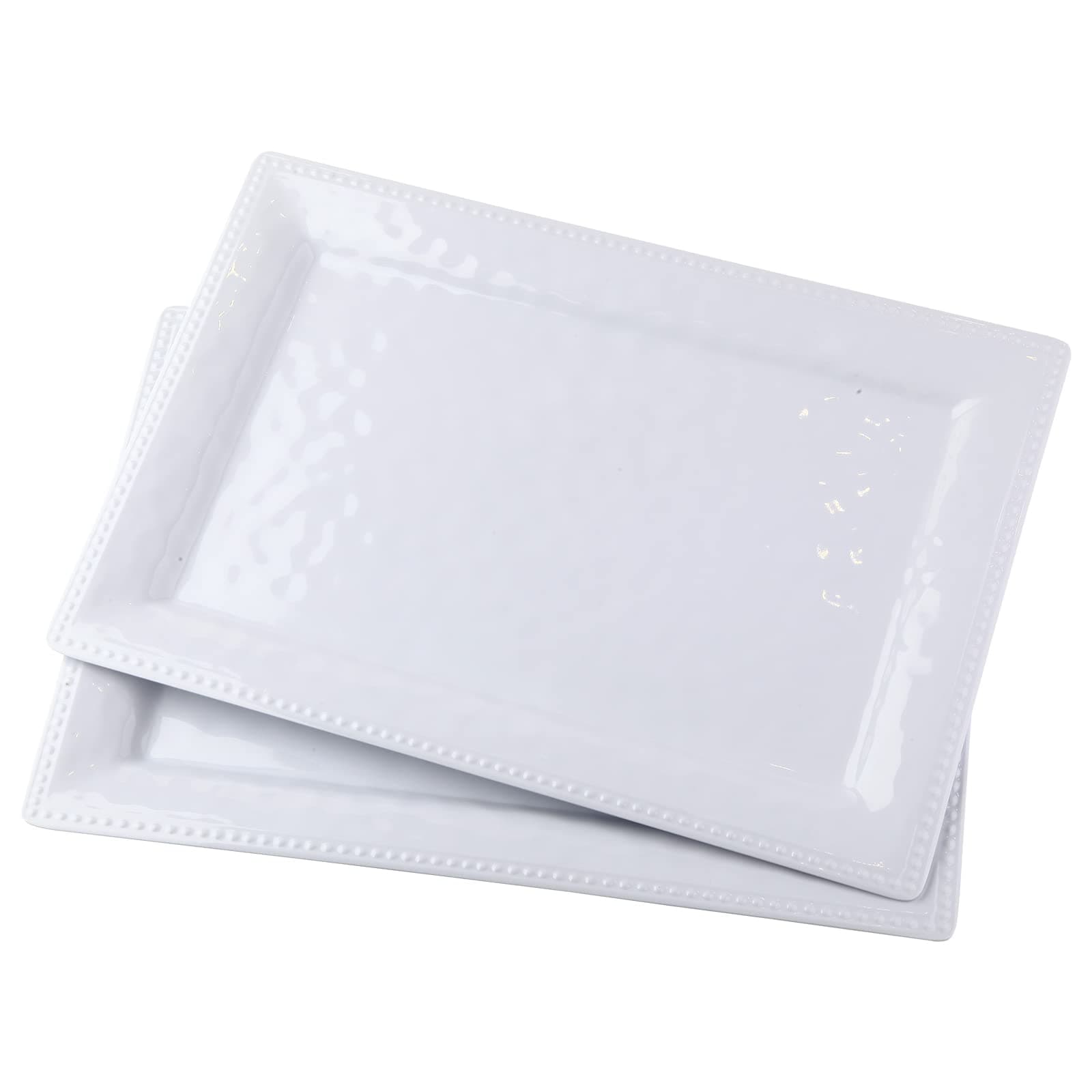 Embossed effectSet of 2 melamine rectangular serving trays/platters - White (2)