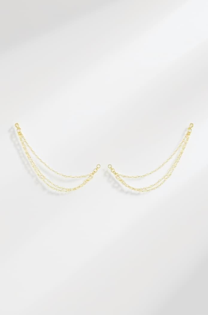 Gold Plated Traditional and Ethnic Inspired Three Layer Ear Chain Embellished with Tiny Pearls and Secure Hook Closure for Women and Girls Pack of 1 Pair