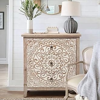 JAE Furniture Wooden Distressed Chest of 3 Drawers | Unique Rustic Furniture Piece for Living Room, Bedroom | Perfect for Stylish Organization and Home Decor | Mango Wood, Distress White & Brown