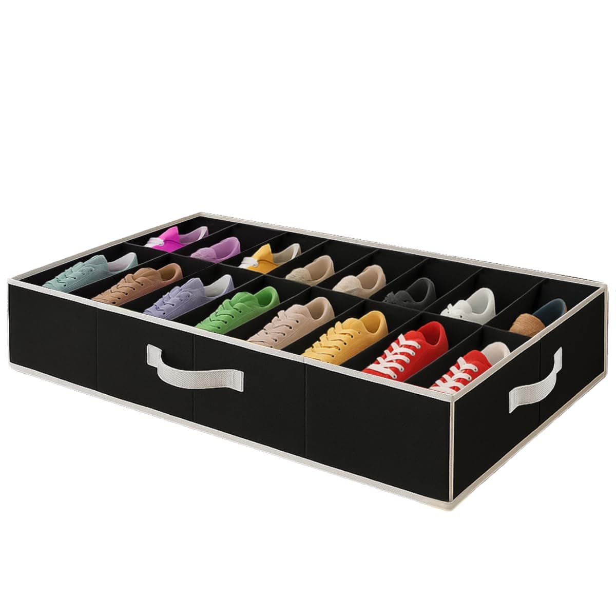 HOLDN' STORAGE Extra-Large Under Bed Shoe Storage Organizer - Underbed Storage Solution Fits Men's and Women's Shoes, High Heels, and Sneakers with Durable Vinyl Cover & Extra-Strong Zipper - Black