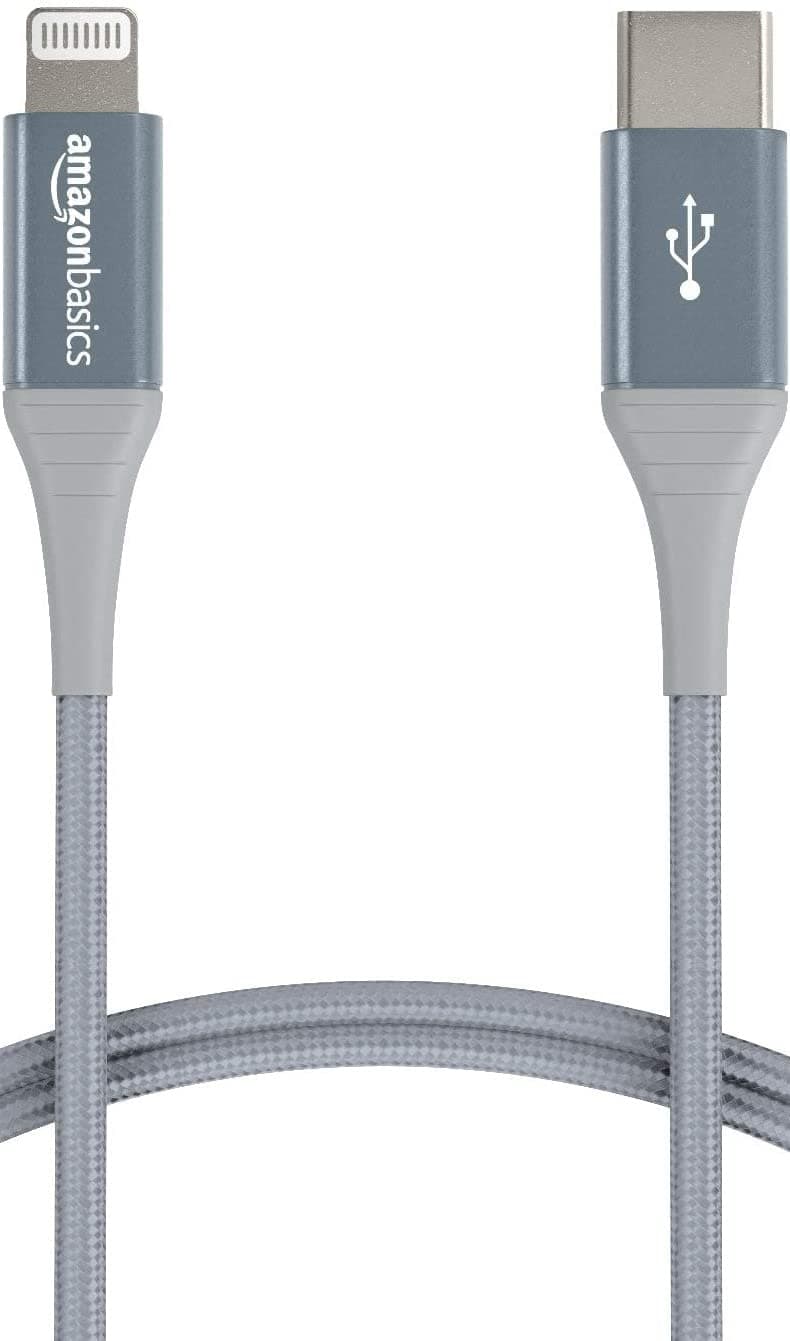 Amazon Basics USB-C to Lightning Charger Cable, Nylon Braided Cord, MFi Certified Charger for Apple iPhone 14 13 12 11 X Xs Pro, Pro Max, Plus, iPad, 10,000 Bend Lifespan, 6 Foot, Dark Gray