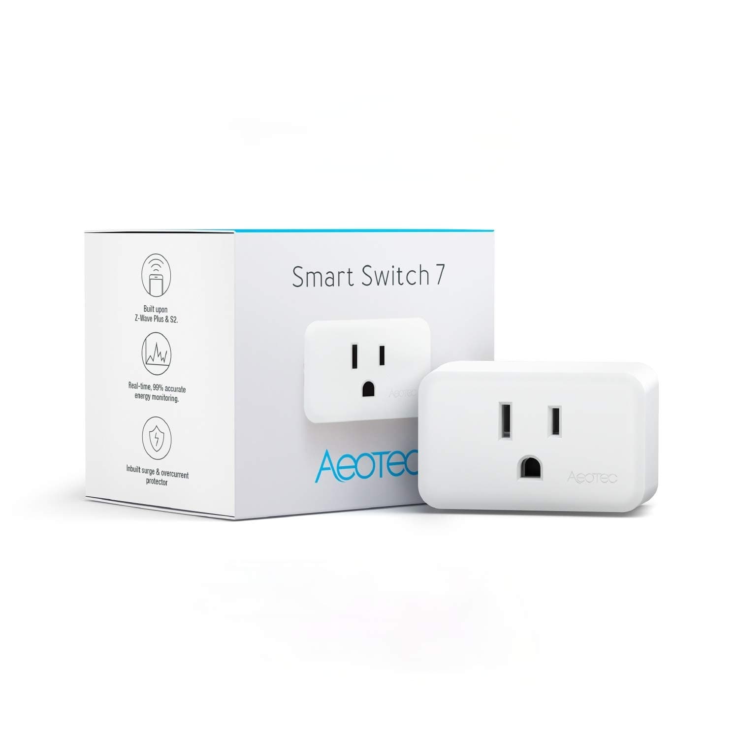 AEOTECSmart Switch 7, Z-Wave Plus S2 Wireless Control Socket Zwave Plug for Home Automation, 15A, Gen7, White