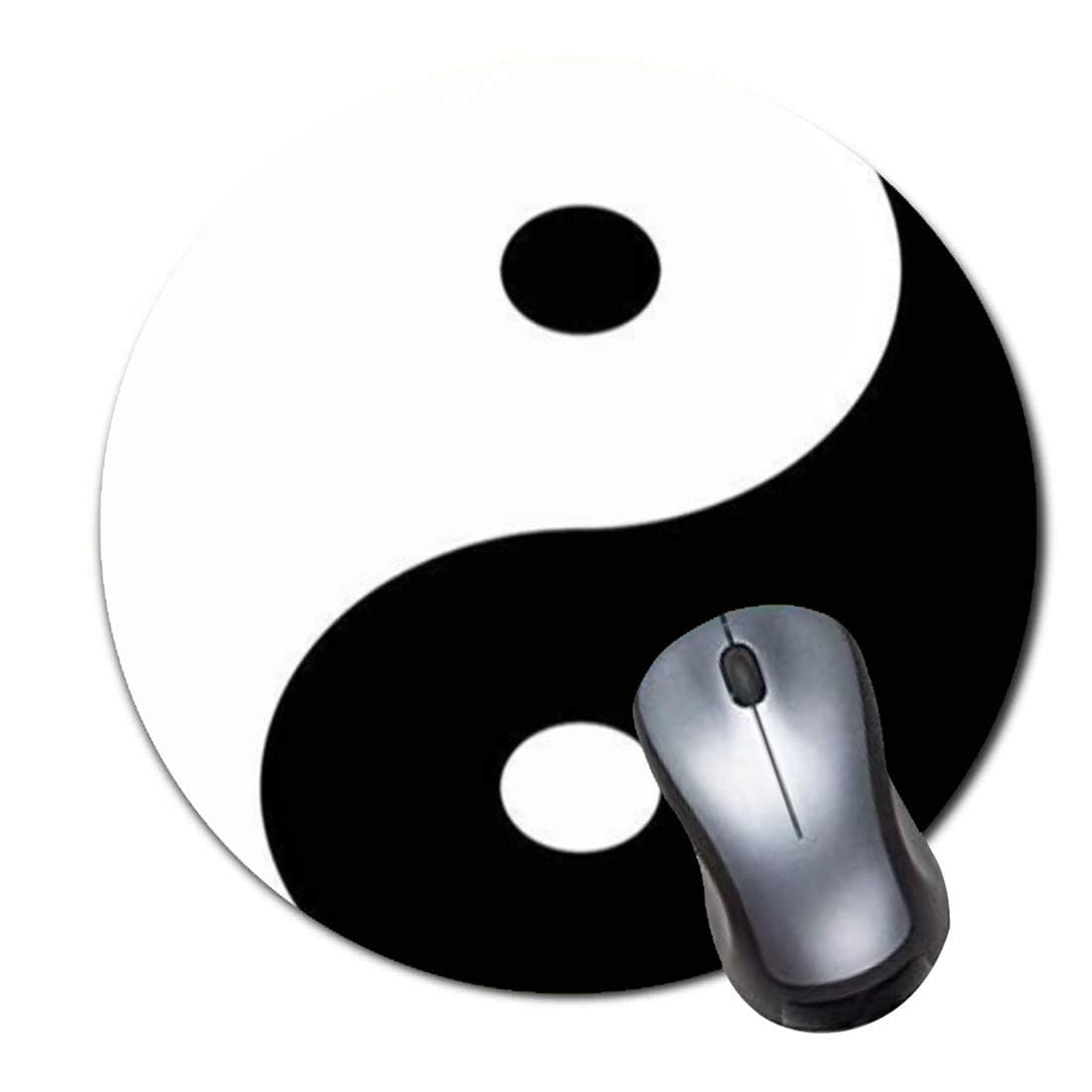 OTCEO Mouse Pad, Round Mandala Mouse Mat, Cute Mouse Pad with Design, Non-Slip Rubber Base Mousepad,Waterproof Office Mouse Pad, Small Size-Black White Yin-g Yang