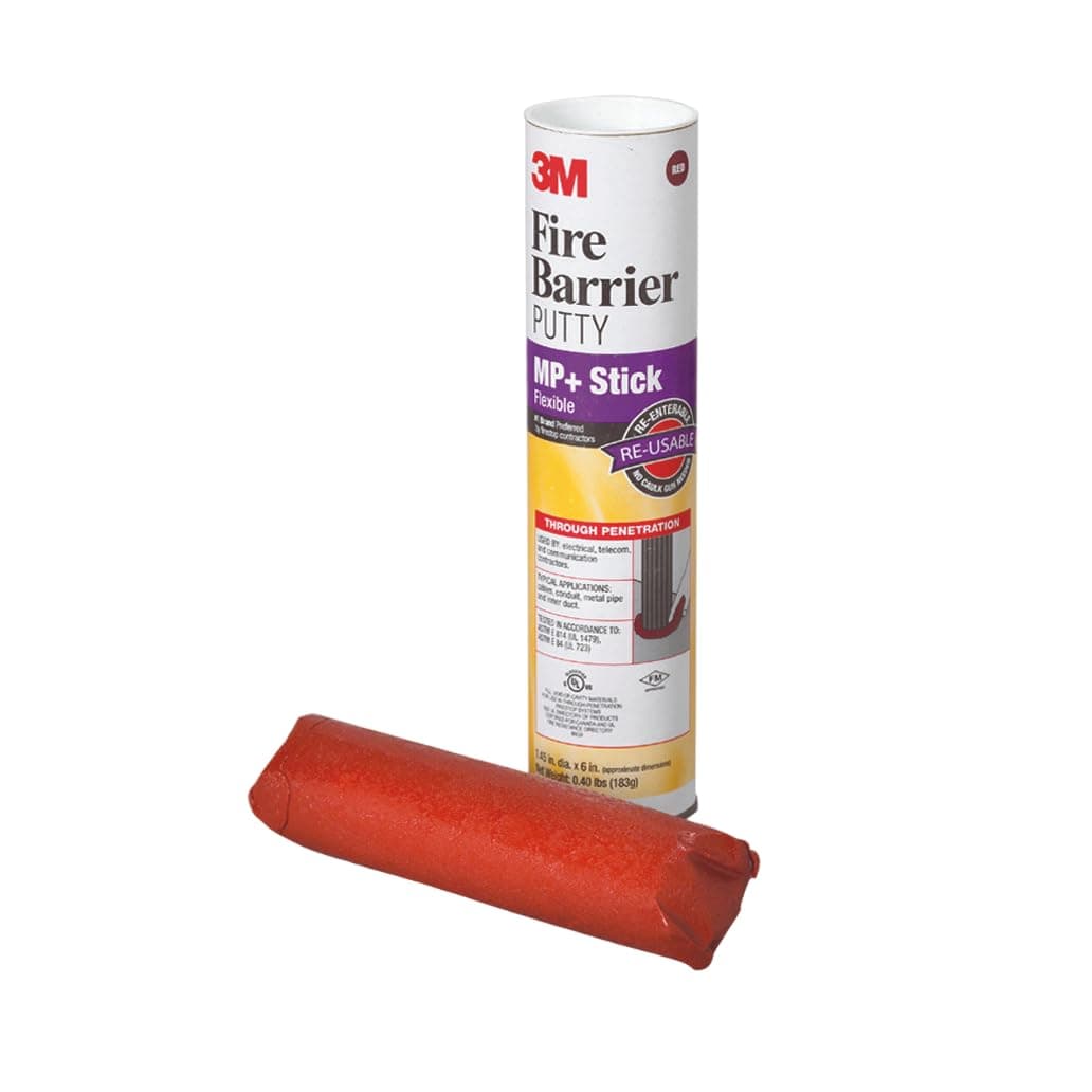 3M Fire Barrier Moldable Putty Stix MP+, Red Color, One-Part, Re-Enterable, Intumescent, 1.45 in x 6 in