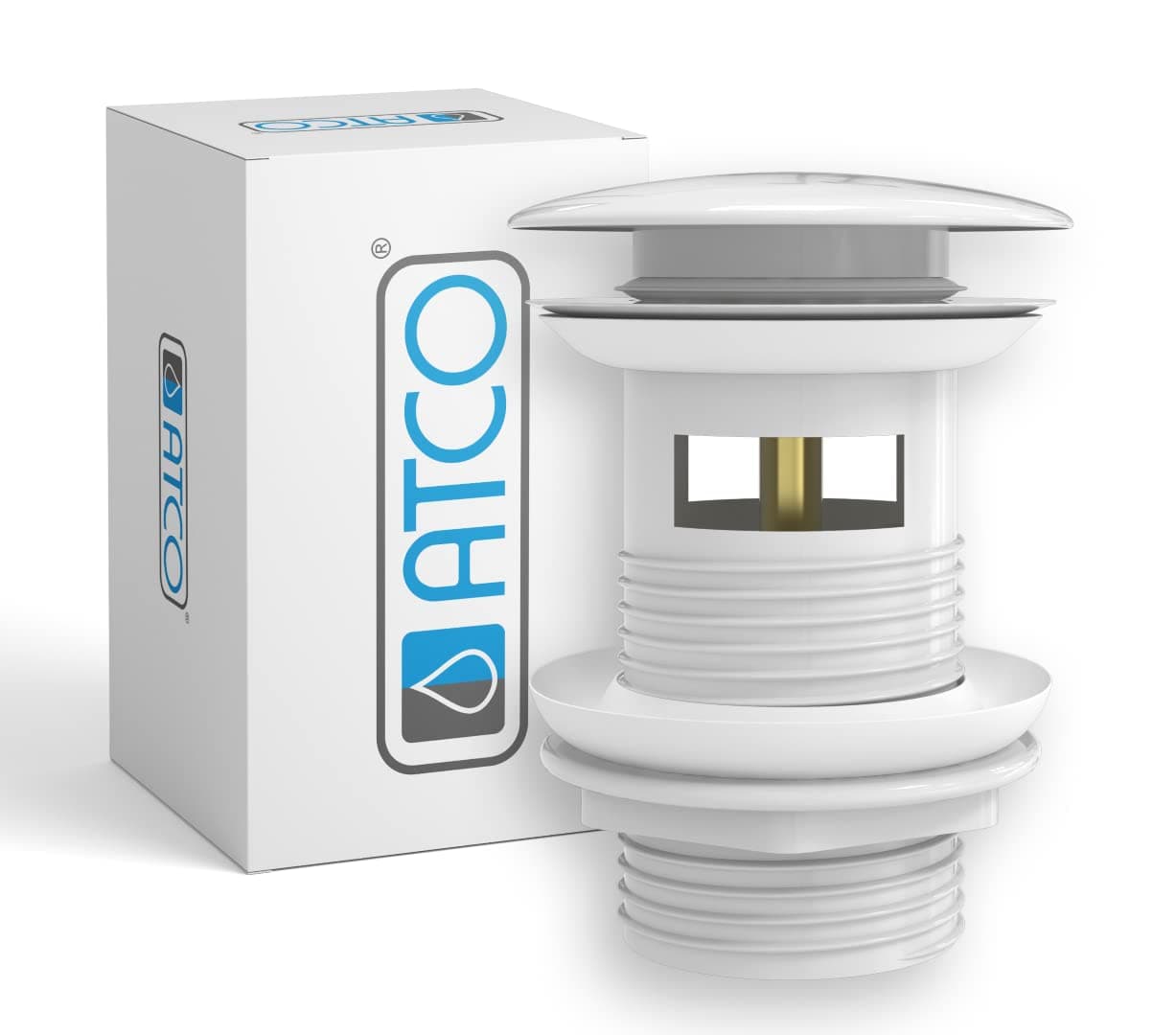 ATCO® PU19 with Overflow Pop-Up Valve Drain Fitting Eccentric Drain Click Valve Sink Siphon Tube Siphon White