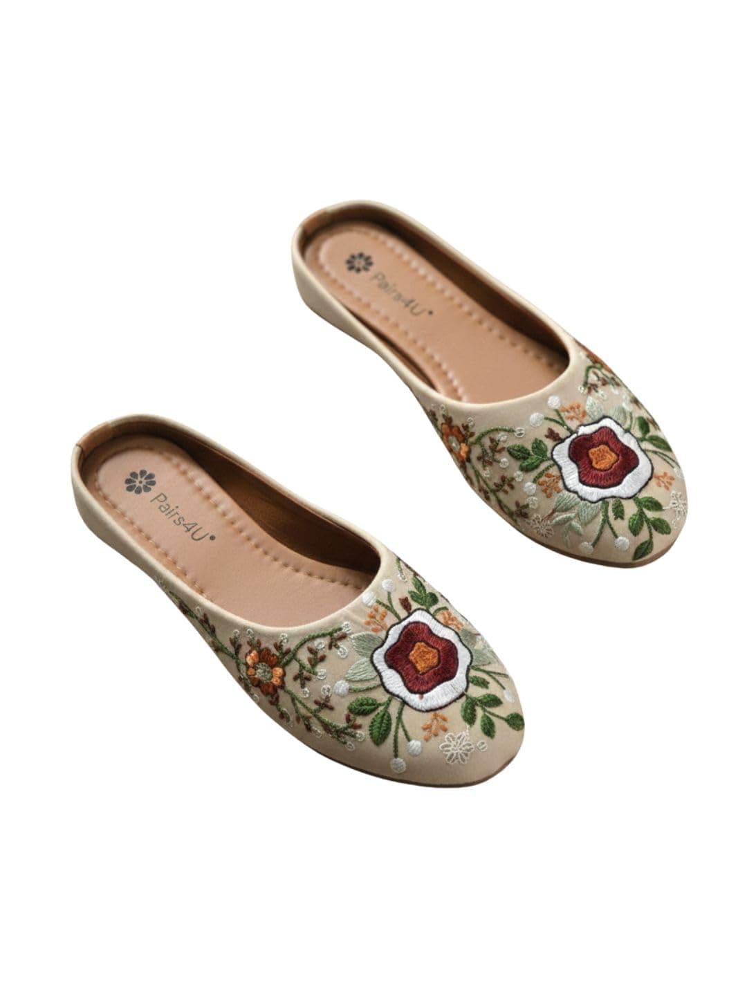 Women Embellished Ethnic Mules Canvas Upper with Embroidered Pattern