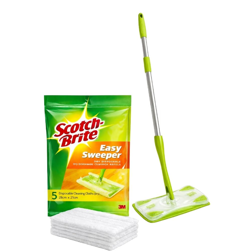 Easy Sweeper Kit (Support + Stick + 5 Mop Wet Cloths 28cm x 21cm), 1 Kit/pack | Disposable Mop & Refill | Floor Brush | clean effectively| hygienic | Wood | vinyl | ceramic | All Floors