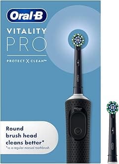 Vitality Pro Electric Toothbrushes for Adults, for Him/Her, 1 Handle, 2 Toothbrush Heads, 3 Brushing Modes Including Sensitive Plus, 2 Pin UK Plug, Black