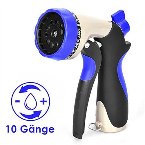 Garden Hose Nozzle Spray Nozzle-10 Way Spray Pattern-Jet, Mist, Shower, Flat, Full, Center, Cone, and Angel, Rinse, Soaker Water Sprayer Settings for Watering Plants, Car Wash and Showering Pets