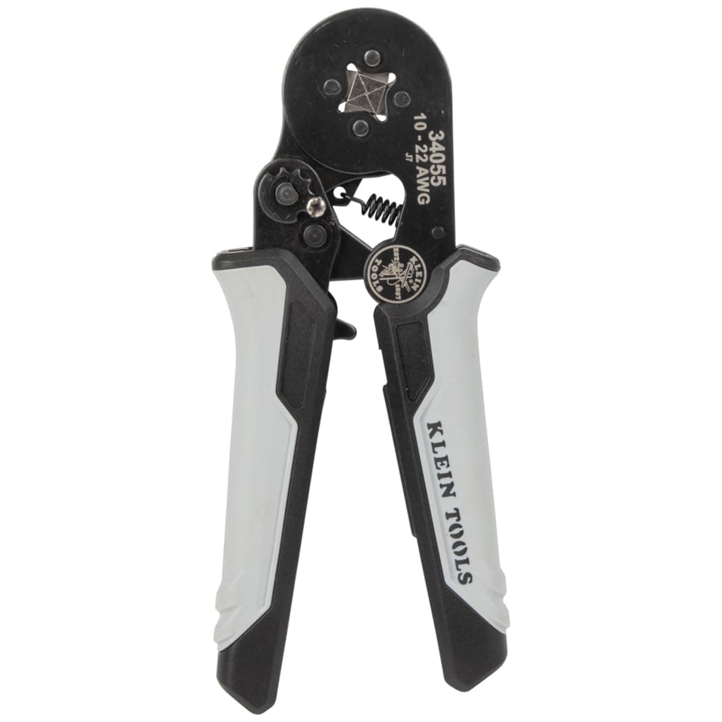 34055 Ferrule Crimping Tool, Square Crimper Pliers for 10 to 22 AWG Wire Terminals, Built-in Adjustable Ratchet, for Electrical Work