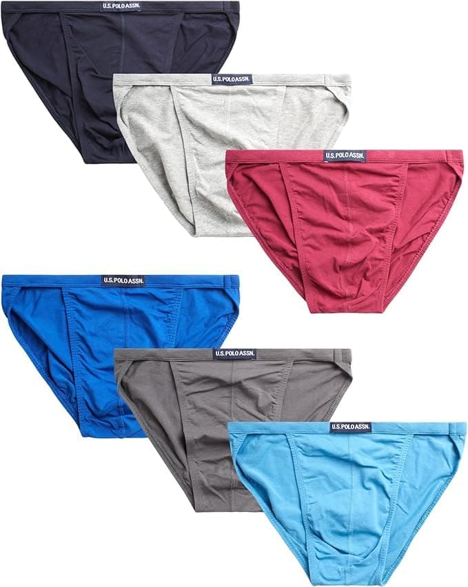 Mens Bikini Underwear - 6 Pack Cotton Blend String Classic Stretch Mens Brief with Contour Pouch