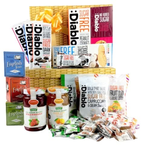 Diabetic Gift Hamper – Luxury Extra Large No Added Sugar Food Box with Biscuits, Chocolate, Sweets & Tea – Suitable for Reduced Sugar Diets