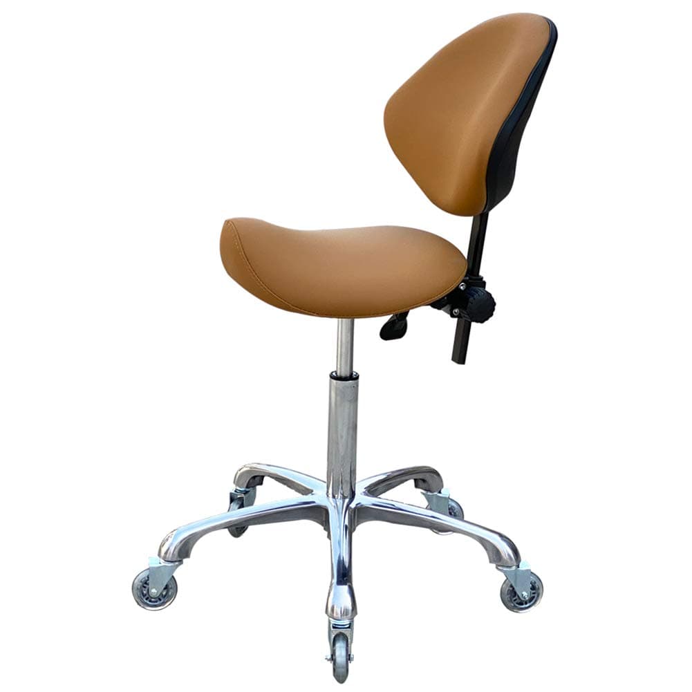 Ergonomic Saddle Stool with Removable Backrest Swivel Rolling Height Adjustable Chair for Clinic Dentist Beauty Salon Tattoo Home Office (Camel)