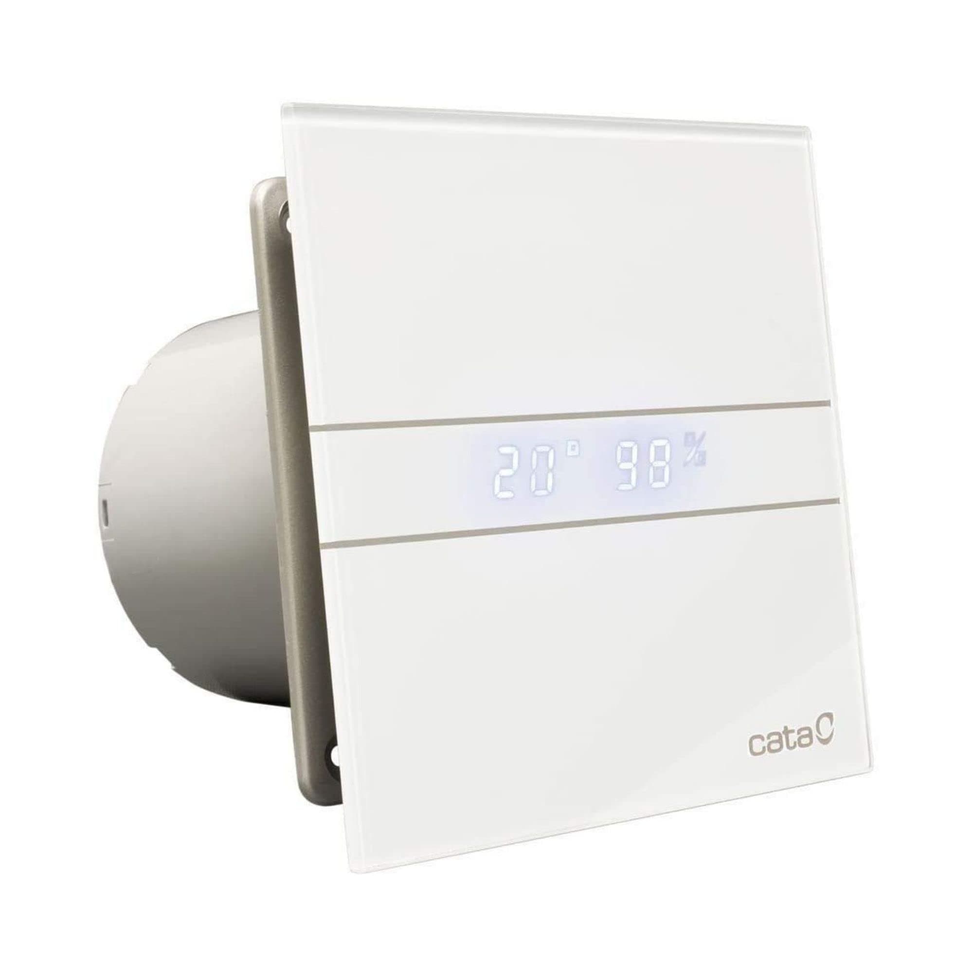 Cata E-100 GTH - Extractor Fan Bathroom - Series E Glass Hygro - Glass Front - Timer Humidity Detector - Energy Class B - Low Noise Cooker Hood for the Bathroom - 15 cm Wide -