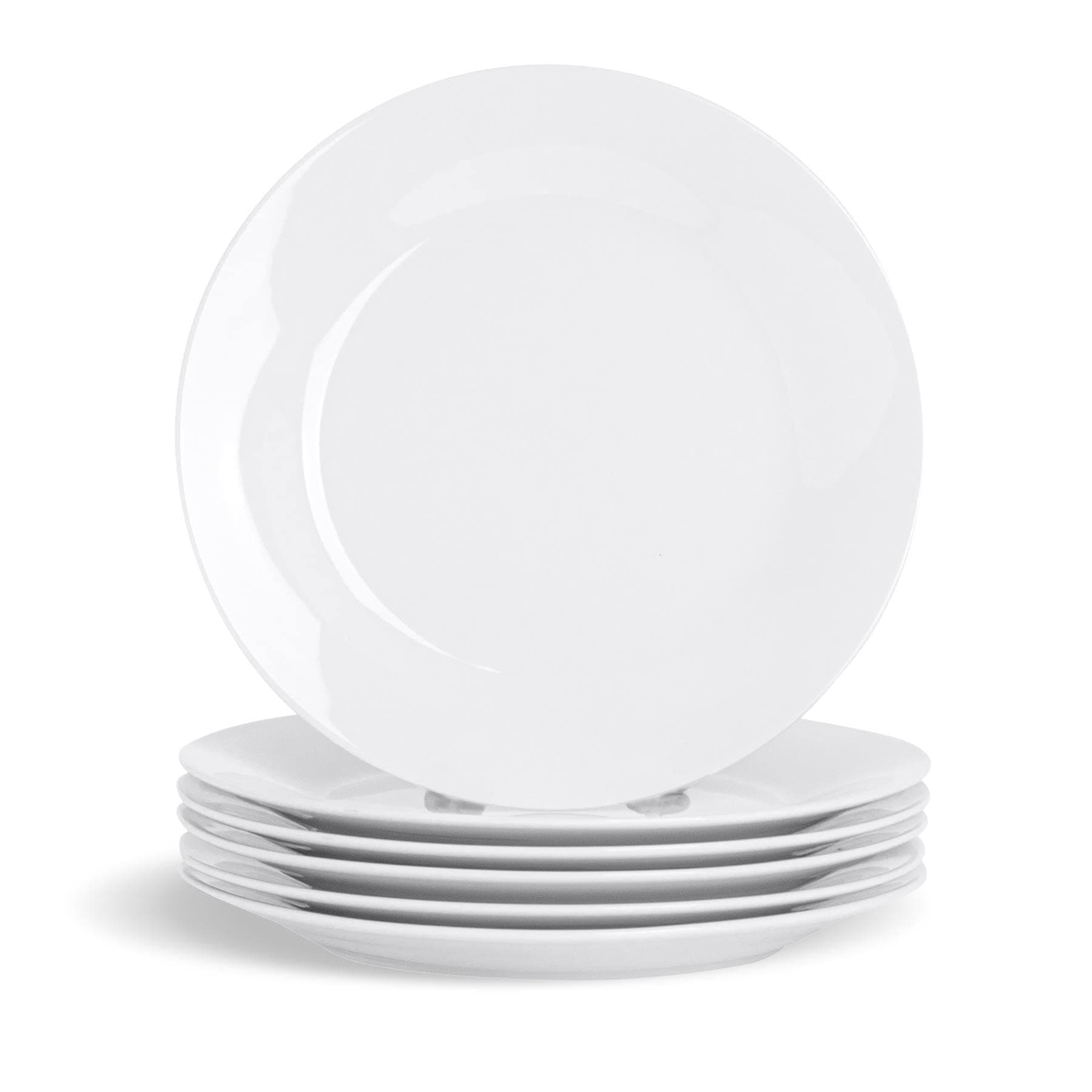 Argon Tableware 6X White Dessert Plates 19cm (7.5") - Wide Rim Small Dinner & Bread Plates - Elegant Dessert Serving Set for Home & Restaurants - Microwave & Dishwasher Safe