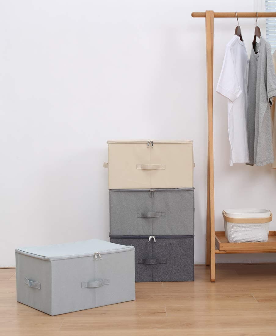 iwill CREATE PRO Jumbo Foldable Linen Storage Containers, Tide Up Your Closet, Convenient Storage Bin with Lid, Beige, Set of 2