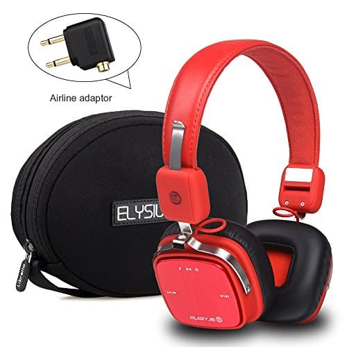 Yenona Wireless Bluetooth Stereo Headphones, Foldable Bluetooth Headset with DEEP BASS, Wireless / Wired Headphones with Microphone for iPhone / iPad / iPod / Samsung Galaxy / Bluetooth Devices (red)
